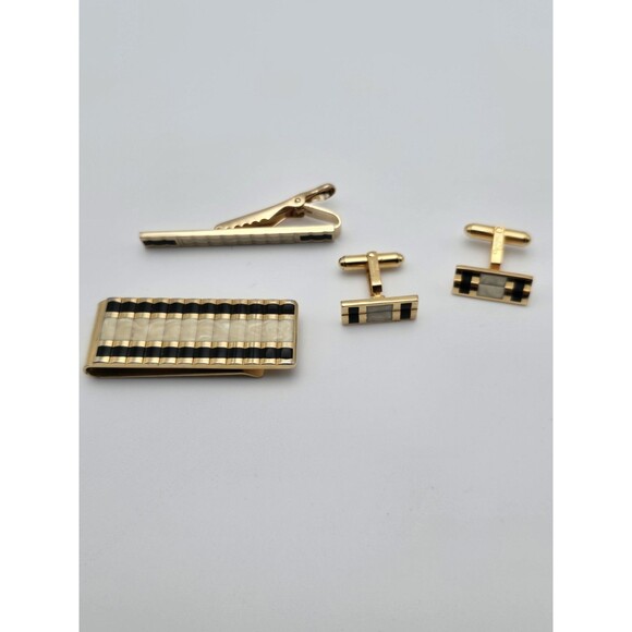 Vintage Christian Dior Cufflinks, Tie Clip & Money Clip Set – Gold-Tone with... - Picture 1 of 6